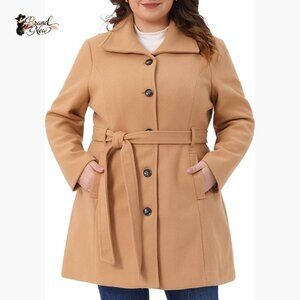 Polyester Pea Coat with Belt Notch Lapel Single Breasted Trench Jacket